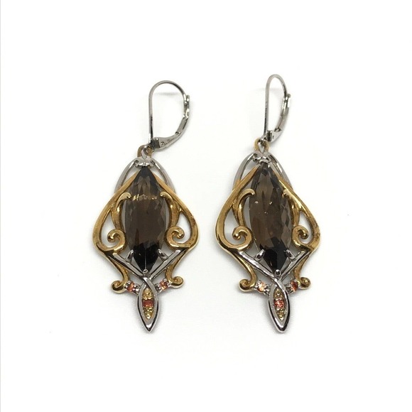 Michael Valitutti NH 925 Sterling Silver Smoky Quartz Citrine Dangle Earrings - Picture 5 of 5